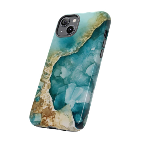 Aquamarine inspired Geode in Watercolor - Impact Resistant Phone Case